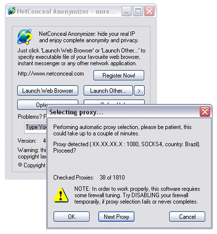 Screenshot of NetConceal Anonymity Shield